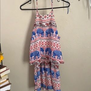 Patterned red, white and blue romper